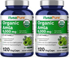 NusaPure Bio Amla Kapseln 10:1 Extrakt – 6000mg Amla pro Portion | 120 pflanzliche Kapseln | 2er-Pack | USDA, Vegan, Gentechnikfrei