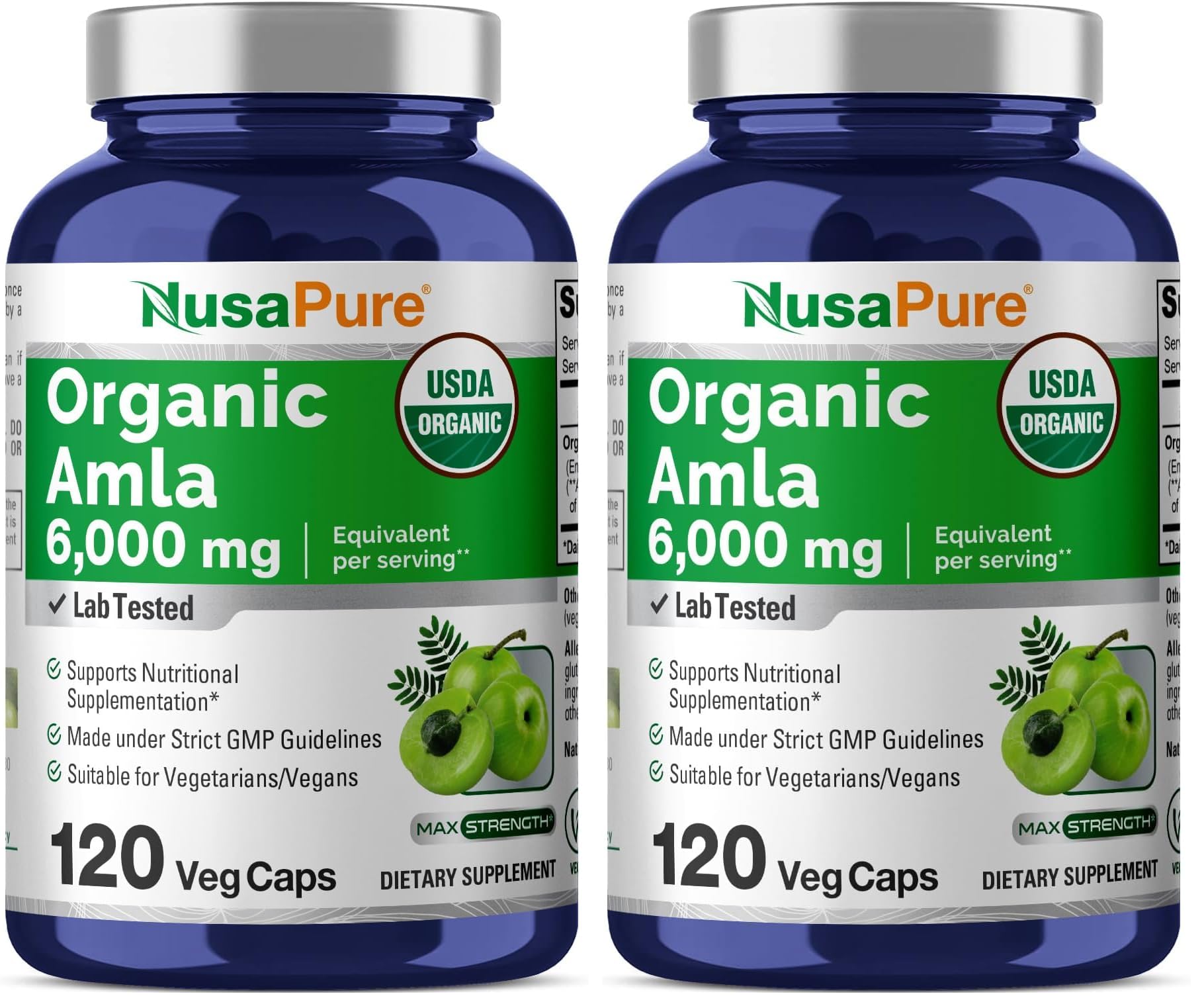 NusaPure Bio Amla Kapseln 10:1 Extrakt – 6000mg Amla pro Portion | 120 pflanzliche Kapseln | 2er-Pack | USDA, Vegan, Gentechnikfrei