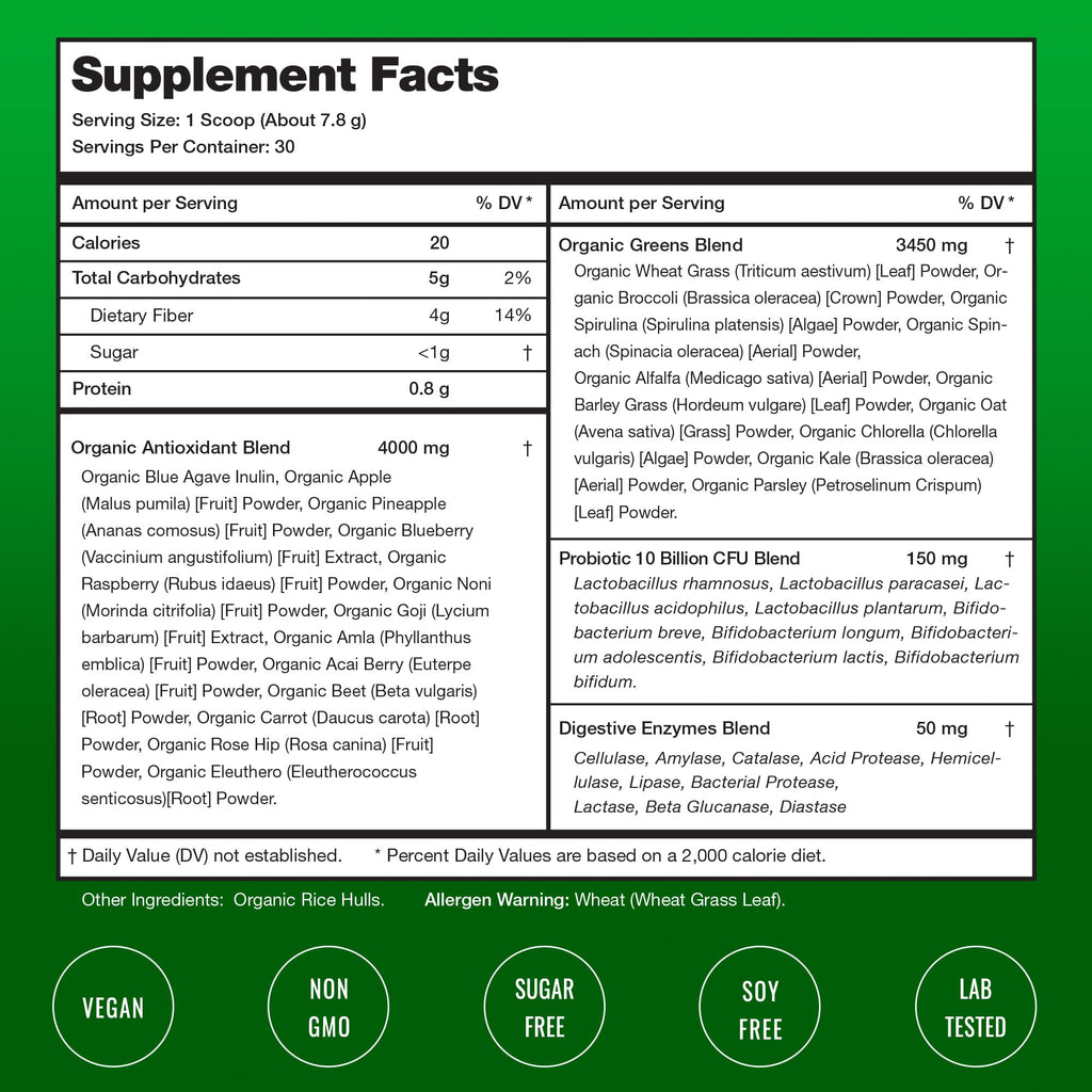NutraChamps Super Greens Pulver – Premium 255 g unaromatisiert | Über 20 Bio-Grünpflanzen, Spirulina & Chlorella