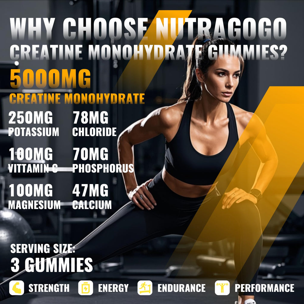 NUTRAGOGO Kreatin-Monohydrat-Gummis für Männer & Frauen – 5g pro Portion – Zuckerfrei, Vegan, Bio-Elektrolyt-Kaubonbons, 135 Stück