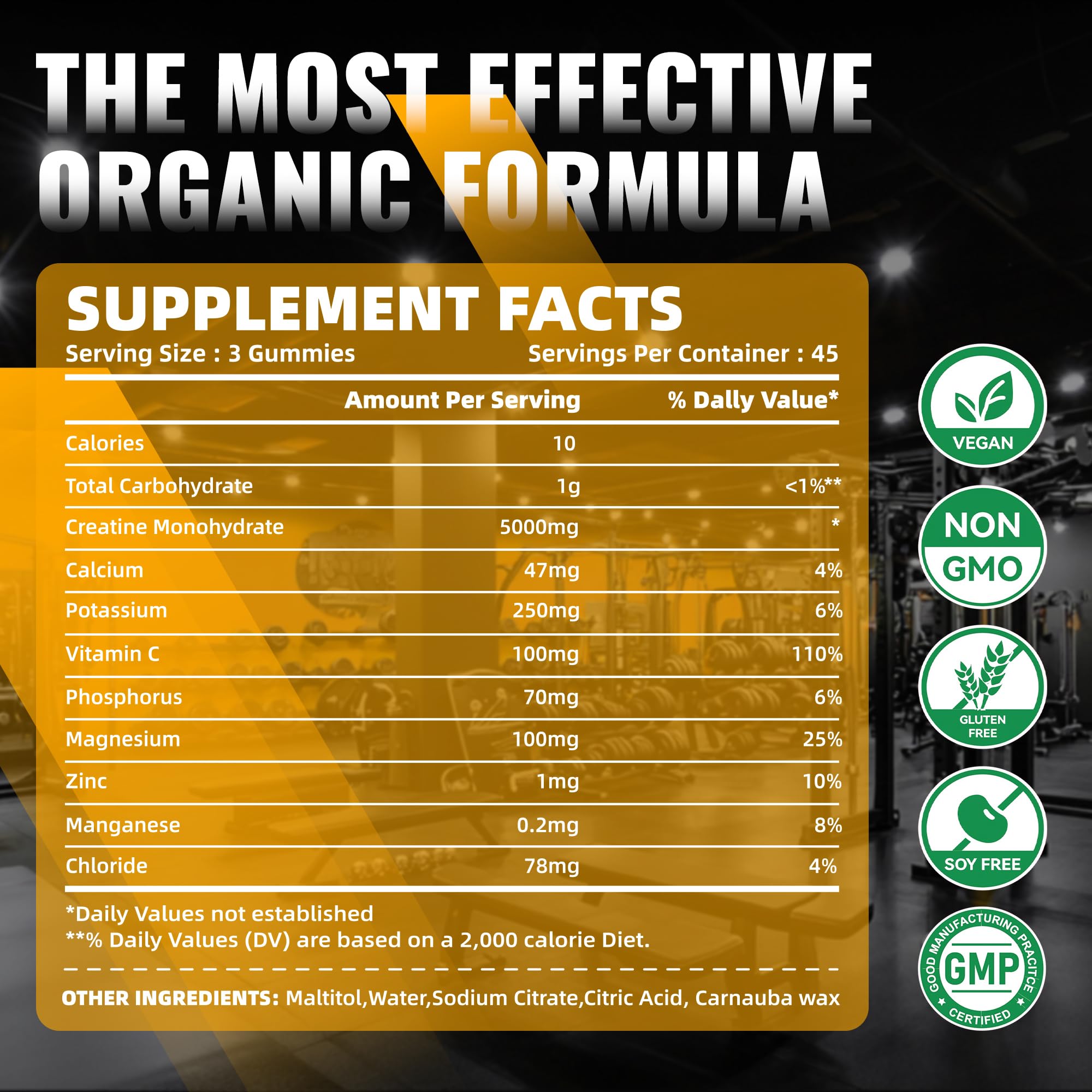 NUTRAGOGO Kreatin-Monohydrat-Gummis für Männer & Frauen – 5g pro Portion – Zuckerfrei, Vegan, Bio-Elektrolyt-Kaubonbons, 135 Stück