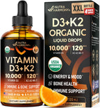Vitamin D3 K2 USDA Organic Drops – 10,000 IU D3 + 120 mcg MK-7
