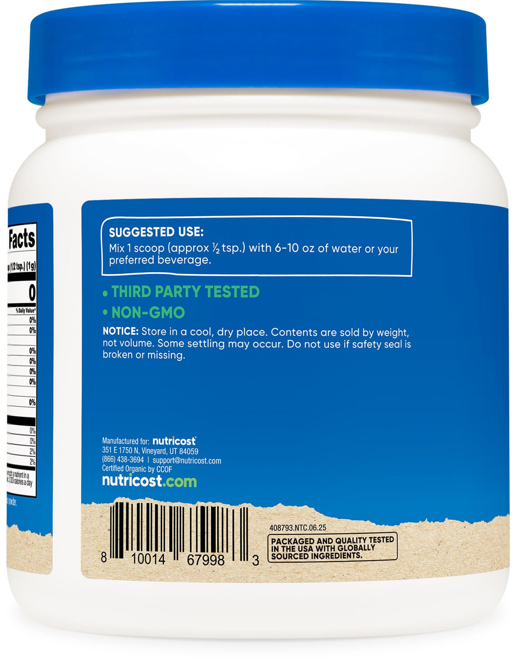 Nutricost Bio Gerstengras-Saftpulver (454 g) – Ungewürzt, Glutenfrei & Vegan