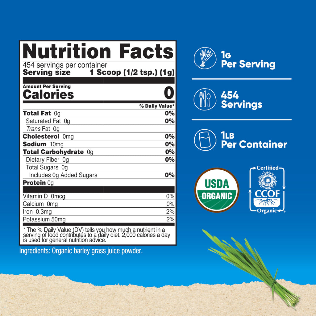 Nutricost Bio Gerstengras-Saftpulver (454 g) – Ungewürzt, Glutenfrei & Vegan
