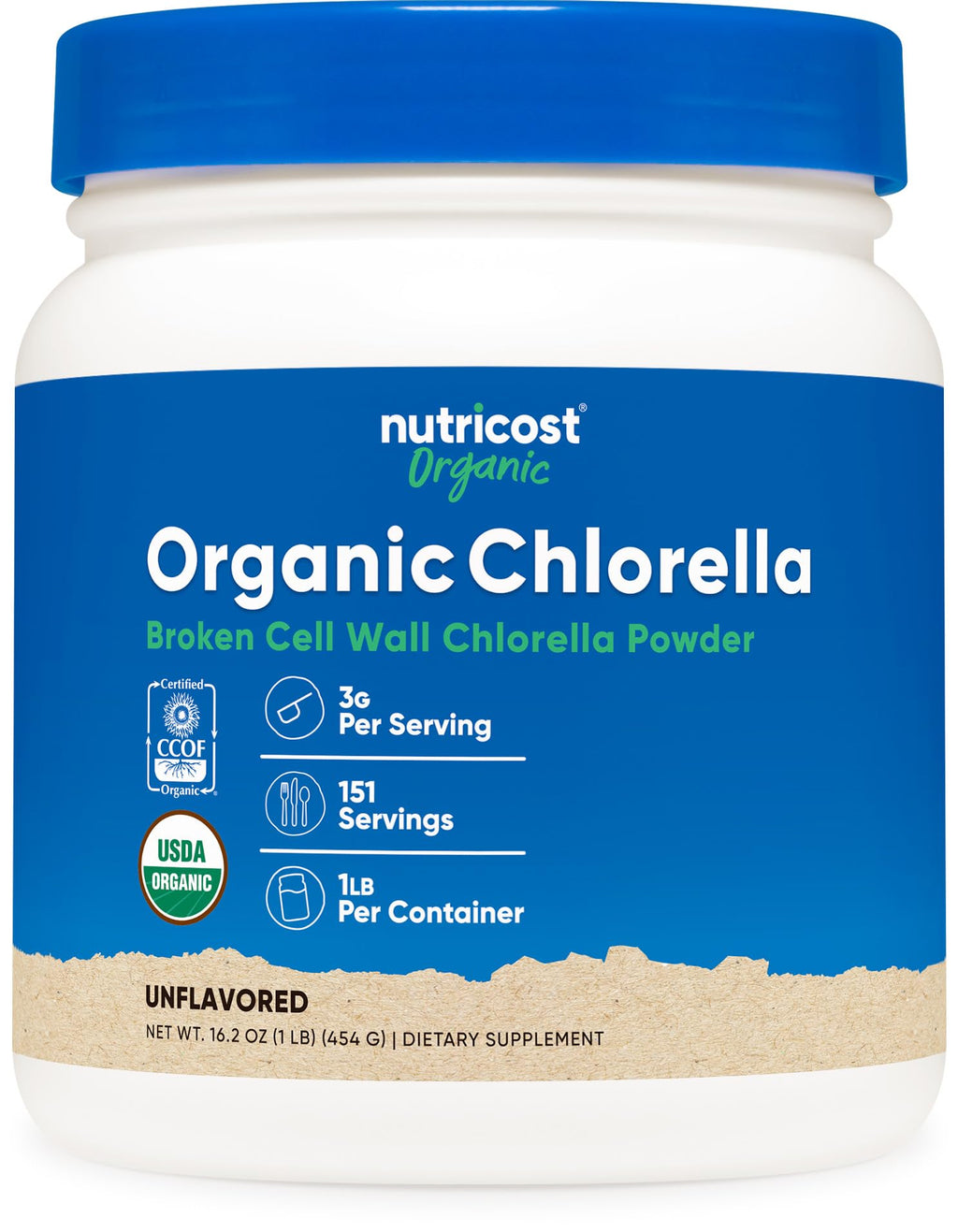 Nutricost Bio Chlorella Pulver 454g (1 Pfund) – 3g pro Portion | gentechnikfrei, glutenfrei, von Dritten getestet