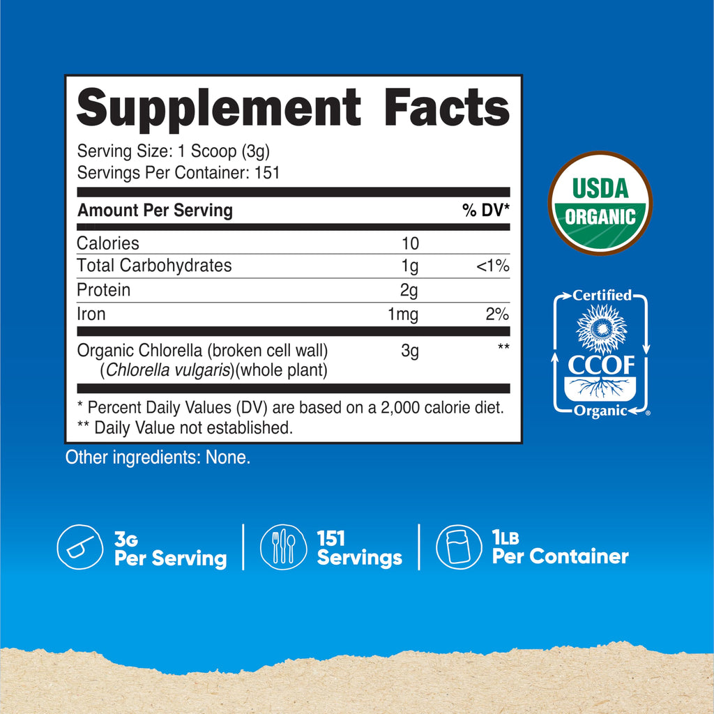 Nutricost Bio Chlorella Pulver 454g (1 Pfund) – 3g pro Portion | gentechnikfrei, glutenfrei, von Dritten getestet