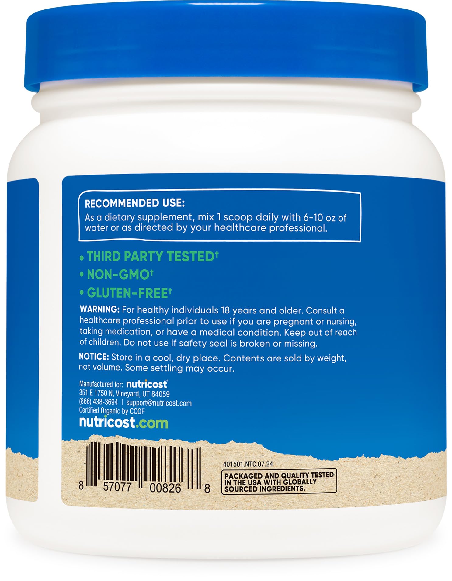 Nutricost Bio Chlorella Pulver 454g (1 Pfund) – 3g pro Portion | gentechnikfrei, glutenfrei, von Dritten getestet