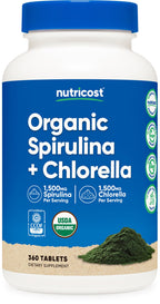 Nutricost Organic Spirulina + Chlorella – 360 Tablets, 60 Servings (USDA Organic)