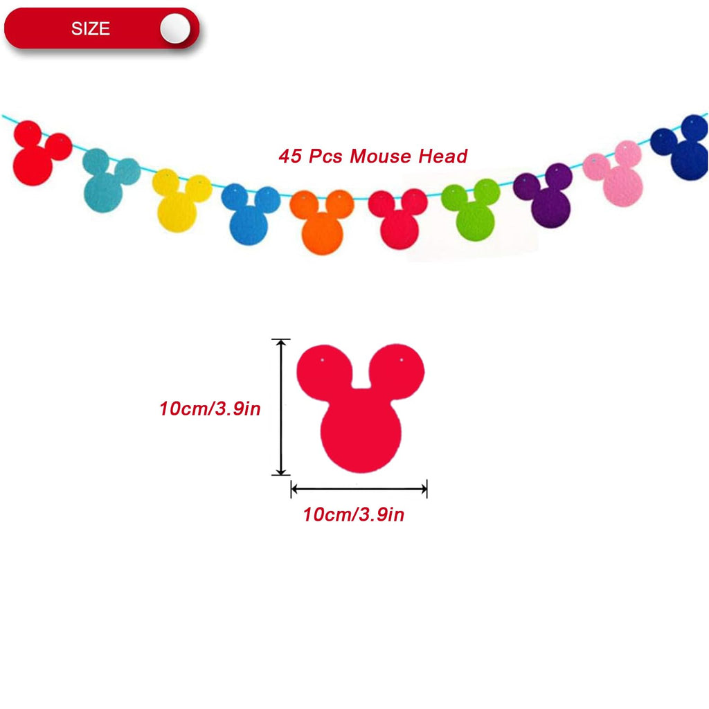 Nyhpar 45pc Rainbow Mouse Head Banner Flags | Reusable Felt Party Garland