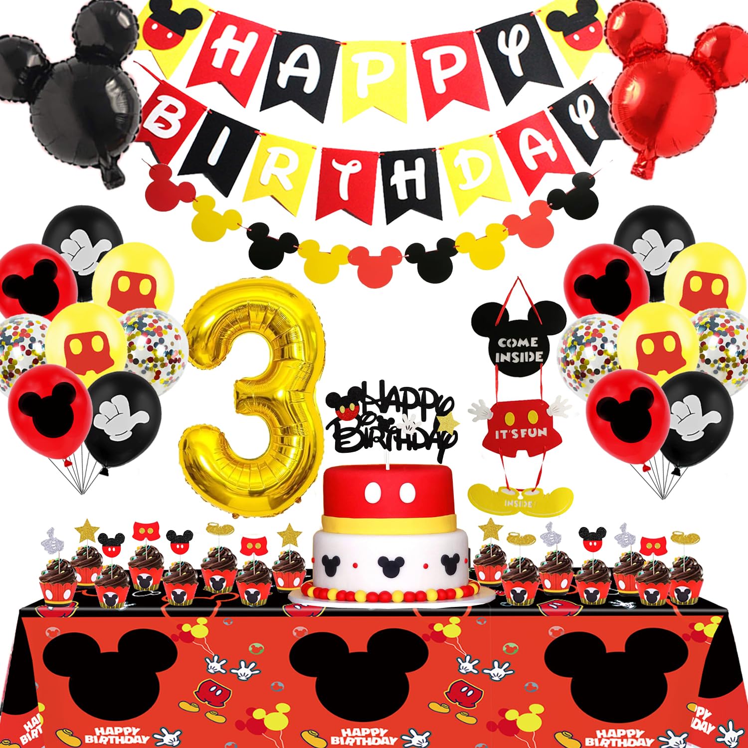 Nyhpar Cartoon Mouse 3rd Birthday Decorations | 3 Years Old Boy Party Supplies