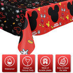 Nyhpar 3PCS Mouse Party Tablecloth – 86.6×51.2 in Black & Red Disposable Table Covers for Kids Birthday Parties