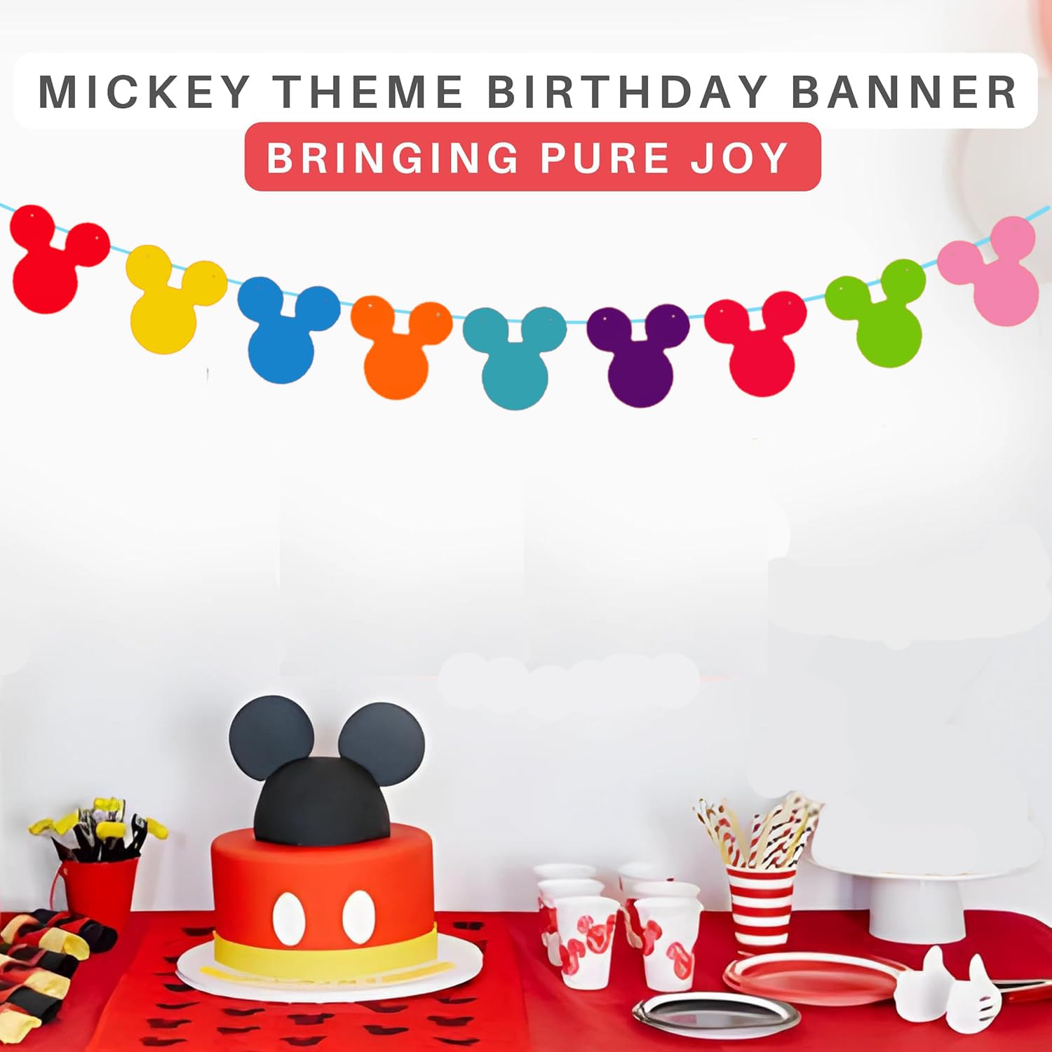 Nyhpar 45pc Rainbow Mouse Head Banner Flags | Reusable Felt Party Garland