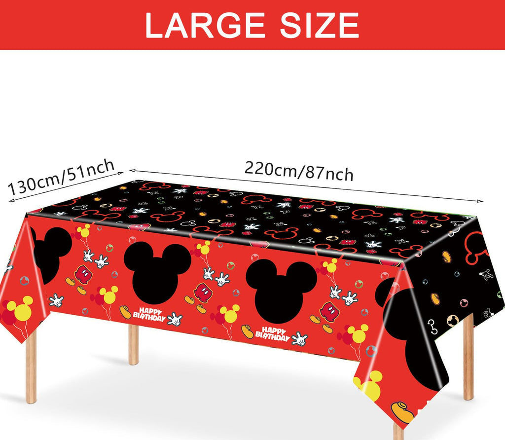 Nyhpar 3PCS Mouse Party Tablecloth – 86.6×51.2 in Black & Red Disposable Table Covers for Kids Birthday Parties