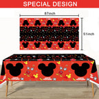 Nyhpar 3PCS Mouse Party Tablecloth – 86.6×51.2 in Black & Red Disposable Table Covers for Kids Birthday Parties