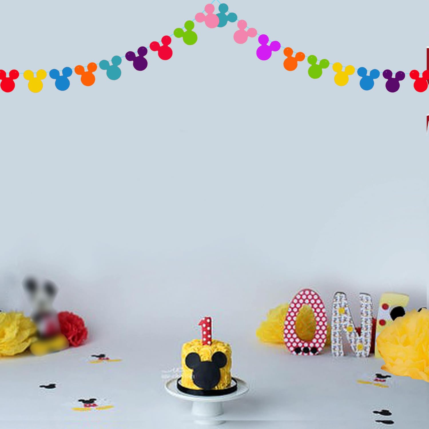 Nyhpar 45pc Rainbow Mouse Head Banner Flags | Reusable Felt Party Garland