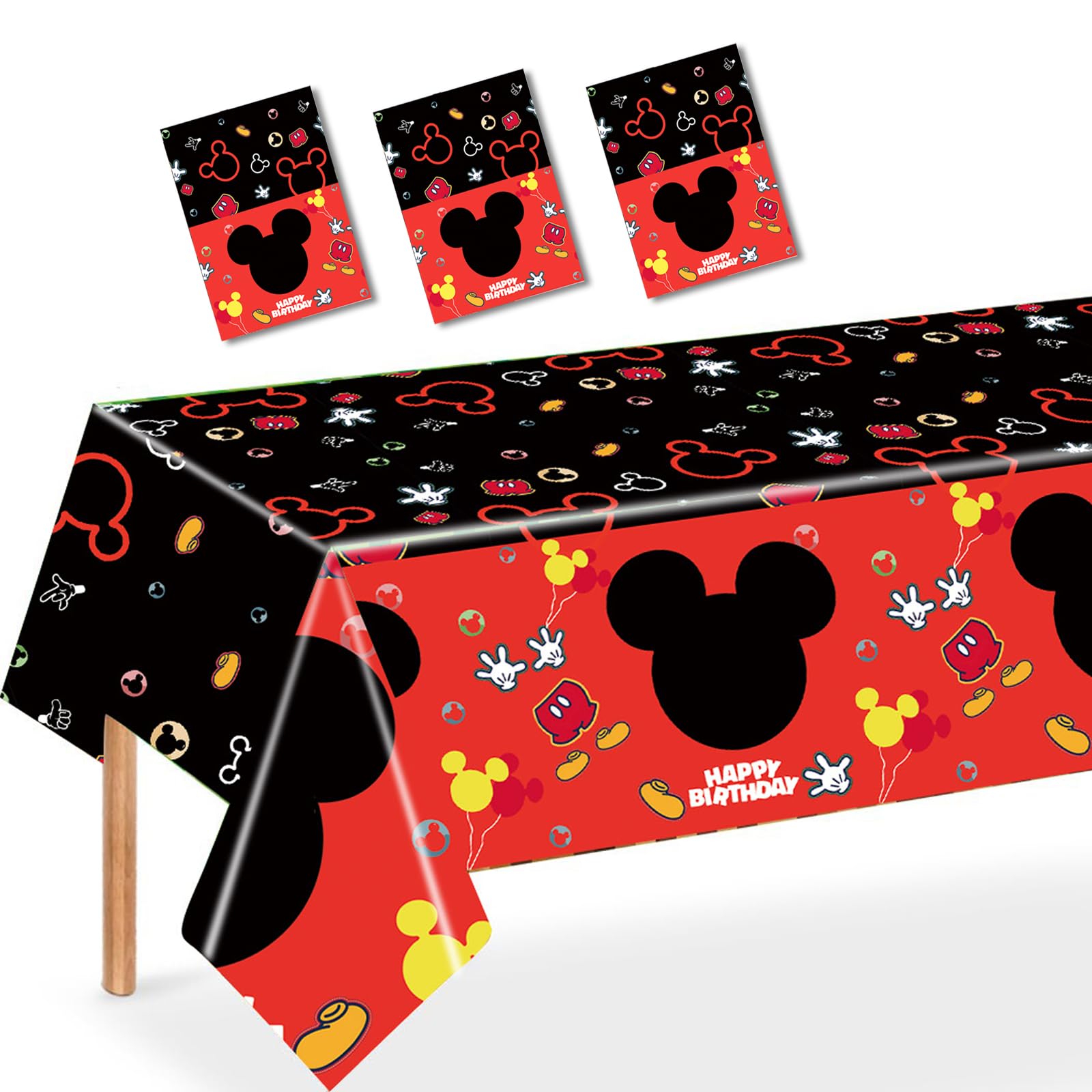 Nyhpar 3PCS Mouse Party Tablecloth – 86.6×51.2 in Black & Red Disposable Table Covers for Kids Birthday Parties