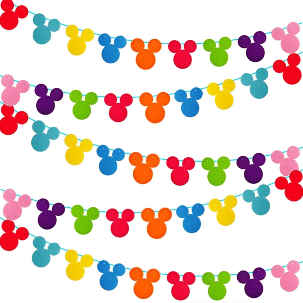 Nyhpar 45pc Rainbow Mouse Head Banner Flags | Reusable Felt Party Garland