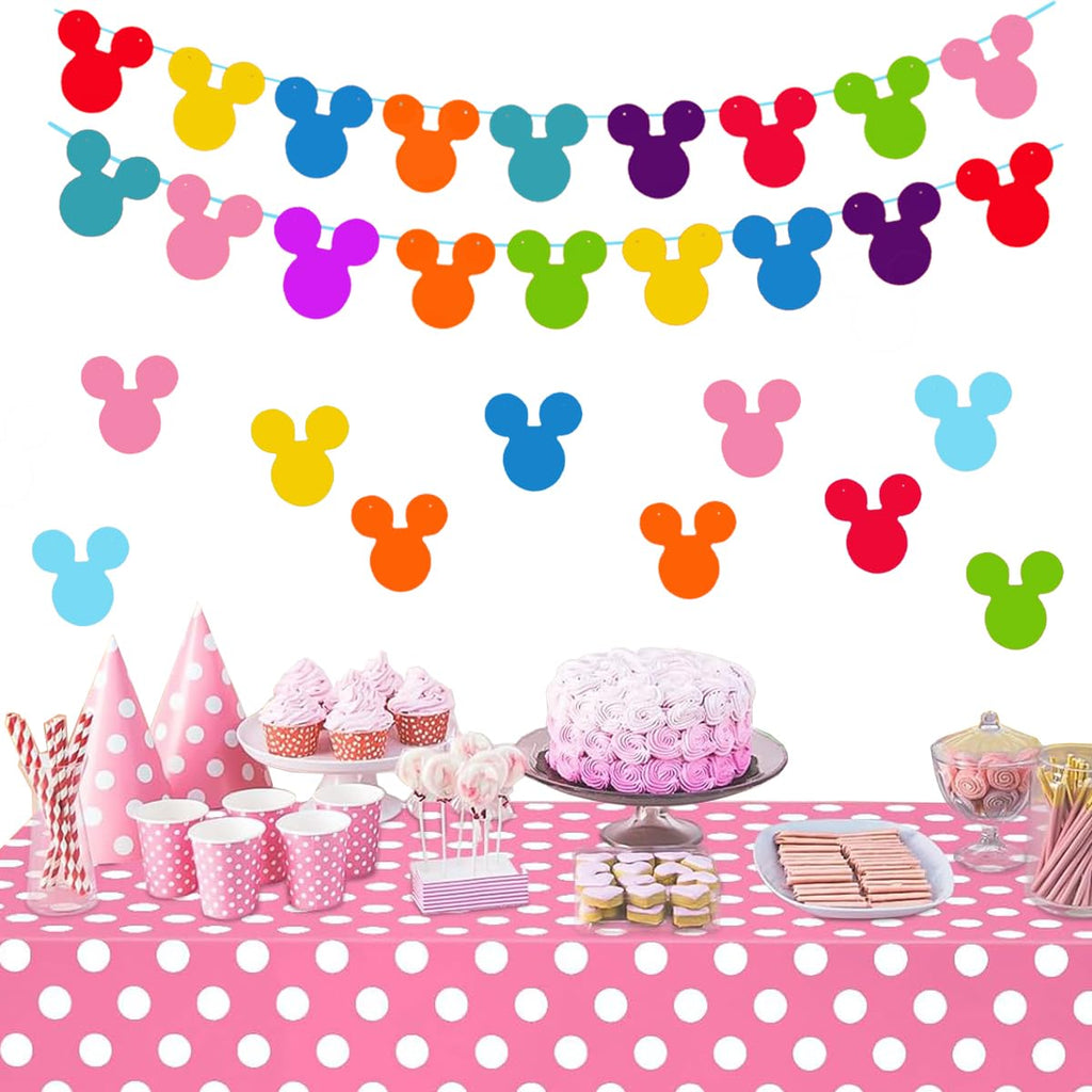 Nyhpar 45pc Rainbow Mouse Head Banner Flags | Reusable Felt Party Garland