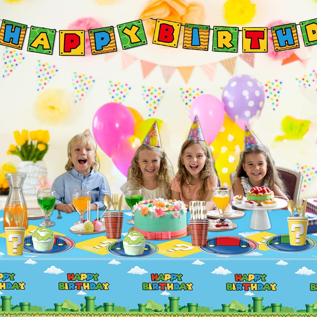 Nyhpar 3Pcs Video Game Tablecloths – Super Bros Disposable Covers 86.6 x 51.2 in