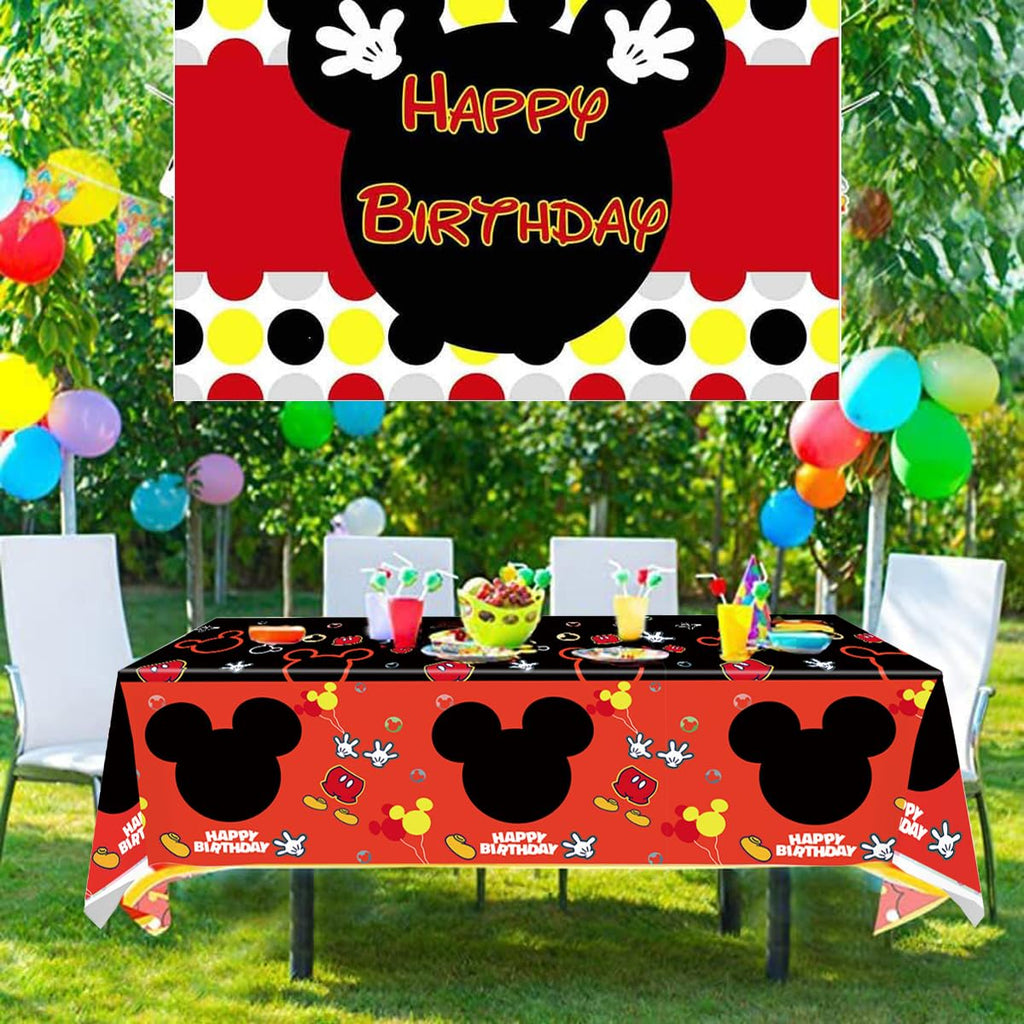 Nyhpar 3PCS Mouse Party Tablecloth – 86.6×51.2 in Black & Red Disposable Table Covers for Kids Birthday Parties