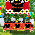 Nyhpar 3PCS Mouse Party Tablecloth – 86.6×51.2 in Black & Red Disposable Table Covers for Kids Birthday Parties