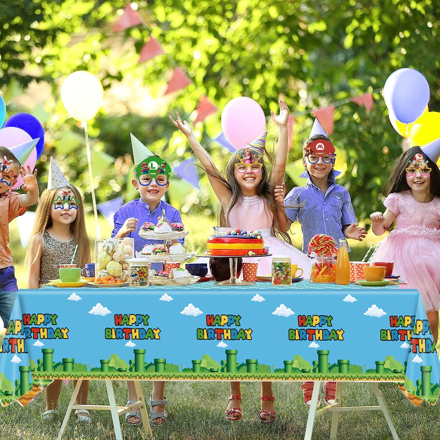 Nyhpar 3Pcs Video Game Tablecloths – Super Bros Disposable Covers 86.6 x 51.2 in