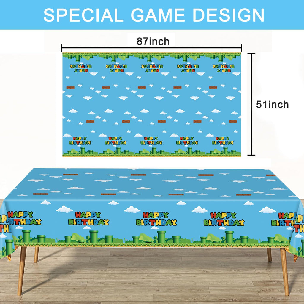 Nyhpar 3Pcs Video Game Tablecloths – Super Bros Disposable Covers 86.6 x 51.2 in