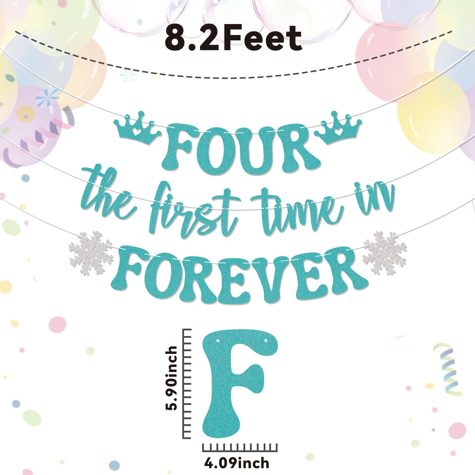 Nyvvira Four the First Time in Forever Banner - Snowflake Birthday Decor (Blue Glitter)