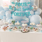 Nyvvira Four the First Time in Forever Banner - Snowflake Birthday Decor (Blue Glitter)