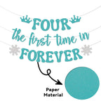 Nyvvira Four the First Time in Forever Banner - Snowflake Birthday Decor (Blue Glitter)