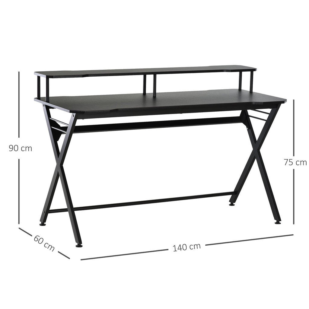 HOMCOM Gaming Desk Writing Racing Computer Table Workstation with Headphone Hook Curved Front Adjustable Feet for Home Office Use 140 x 60cm
