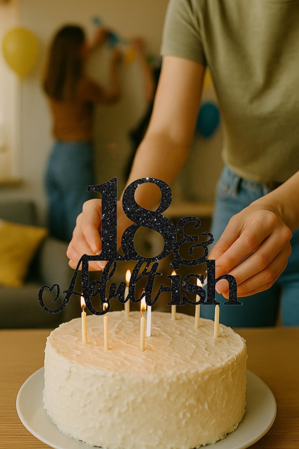 Oarkive Black Glitter 18th Birthday Cake Topper – Durable, Reusable 18th Birthday Decor