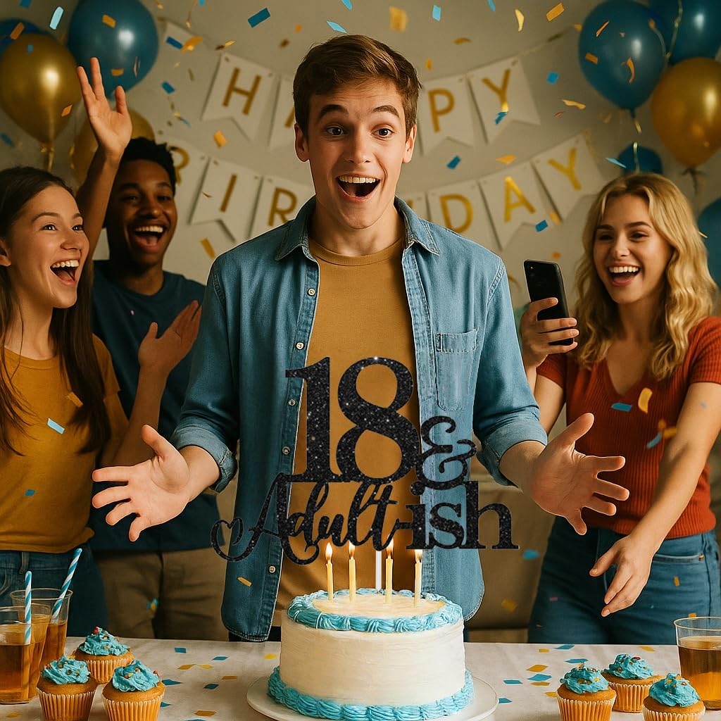 Oarkive Black Glitter 18th Birthday Cake Topper – Durable, Reusable 18th Birthday Decor