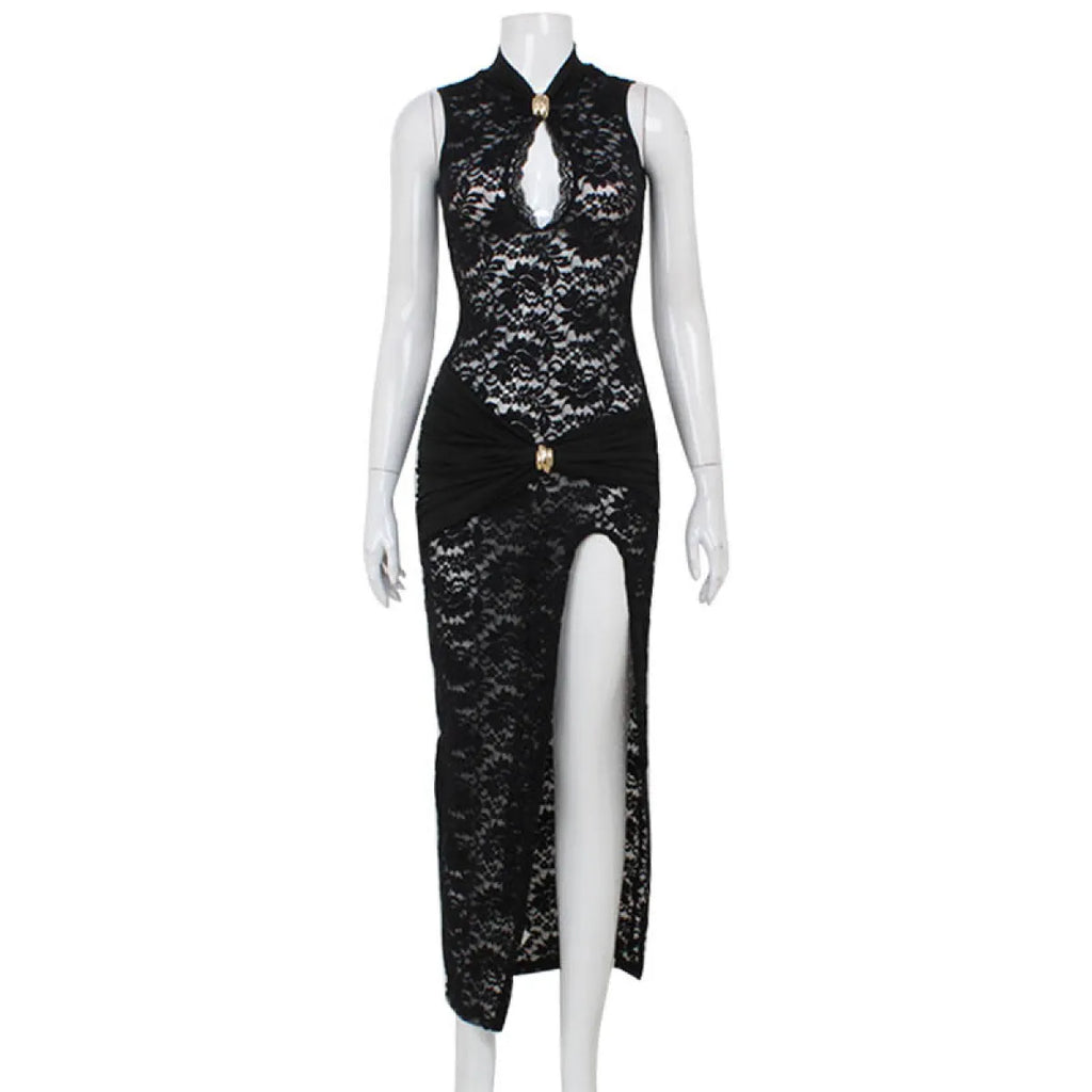Chic Lace Cut-Out Evening Dress