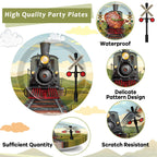 OBUSATT 96 Pcs Train Party Supplies – Steam Train Plates, Napkins & Forks Set for Baby Showers & Birthdays