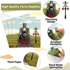 OBUSATT 96 Pcs Train Party Supplies – Steam Train Plates, Napkins & Forks Set for Baby Showers & Birthdays