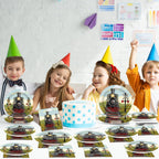 OBUSATT 96 Pcs Train Party Supplies – Steam Train Plates, Napkins & Forks Set for Baby Showers & Birthdays