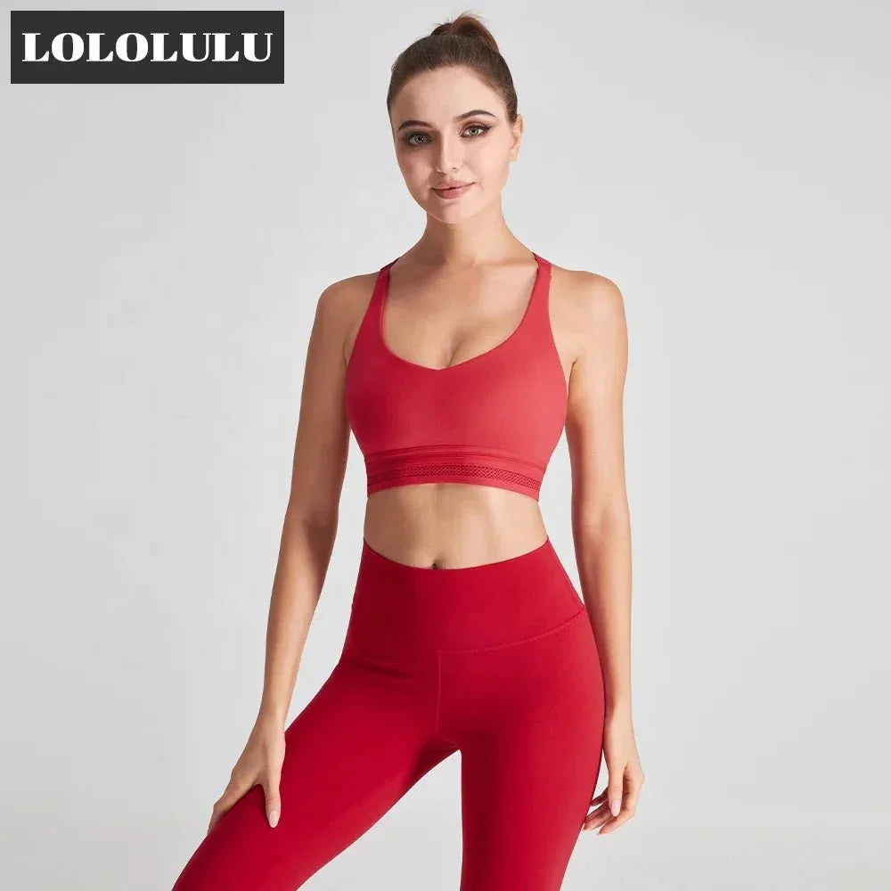 ODM Red Open Back Fitness Top Hook and Eye Closure Sports Women Yoga Bra