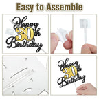 OffiCreative Happy 15th Birthday Cake Topper – Black Gold Glitter Decoration Set