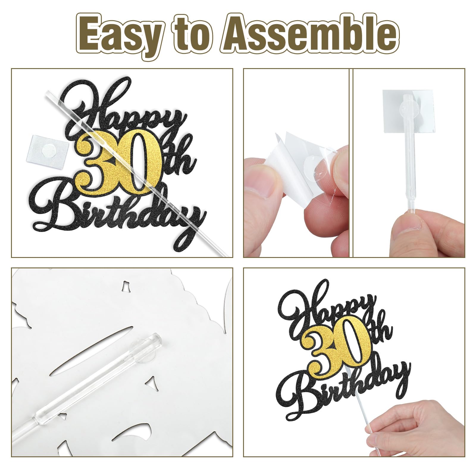 OffiCreative Happy 15th Birthday Cake Topper – Black Gold Glitter Decoration Set