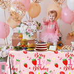 OGMOGKW Berry First Birthday Tablecloth Set – 3pc Strawberry Theme for Girl Baby Shower