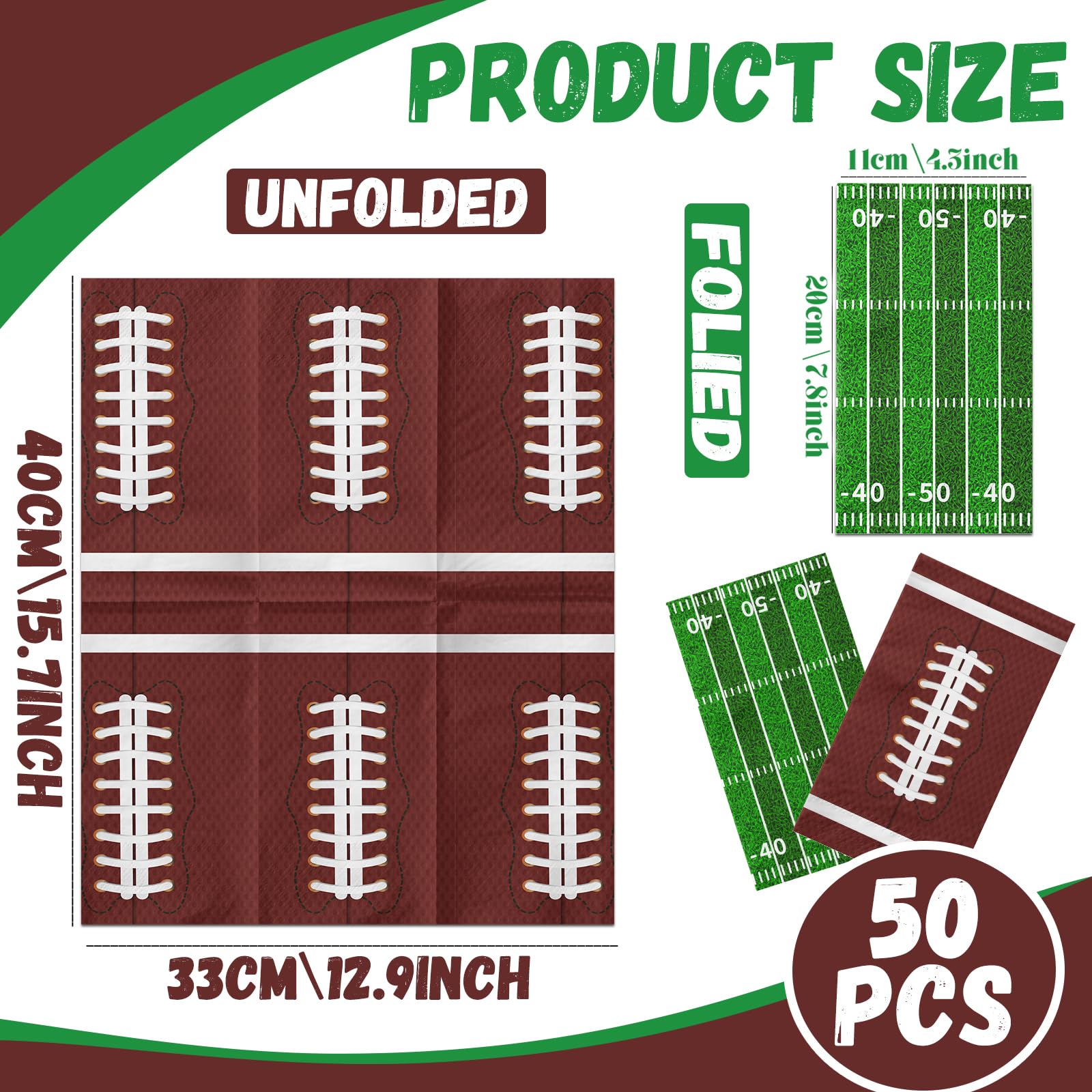 OGMOGKW Football Napkins – 50 Sheet Disposable Party Napkins for Tailgate & Game Day