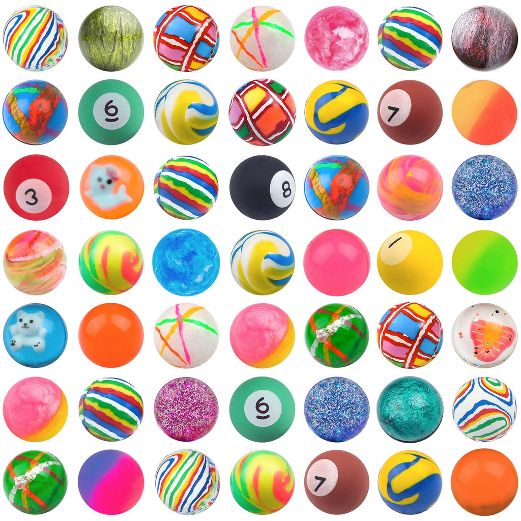 Ohanniewa 50 Pieces 27 mm Mixed Pattern Colorful Bouncy Balls – Kids Party Favors & Classroom Prizes