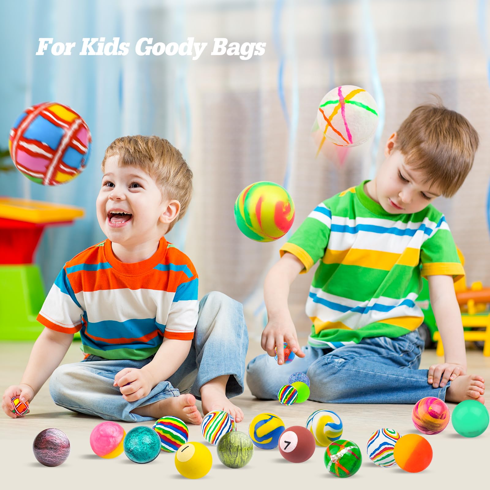 Ohanniewa 50 Pieces 27 mm Mixed Pattern Colorful Bouncy Balls – Kids Party Favors & Classroom Prizes