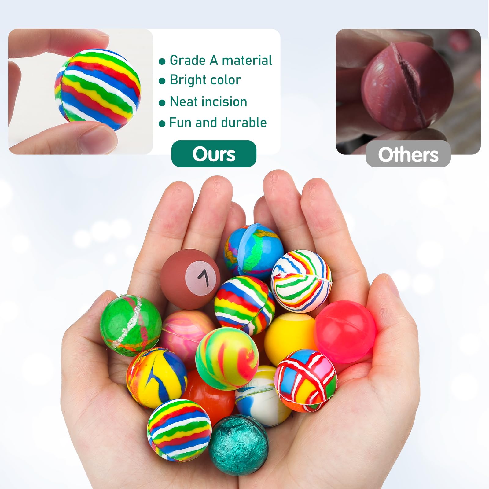 Ohanniewa 50 Pieces 27 mm Mixed Pattern Colorful Bouncy Balls – Kids Party Favors & Classroom Prizes