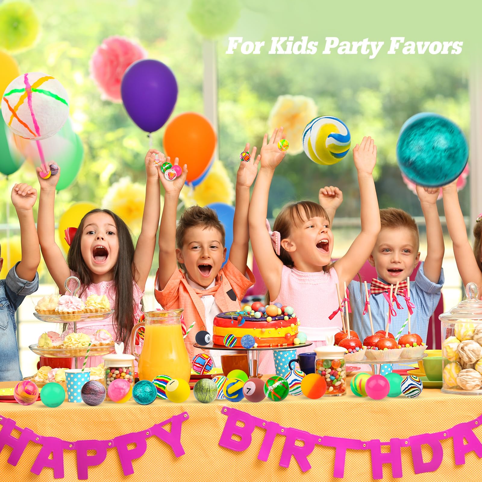 Ohanniewa 50 Pieces 27 mm Mixed Pattern Colorful Bouncy Balls – Kids Party Favors & Classroom Prizes