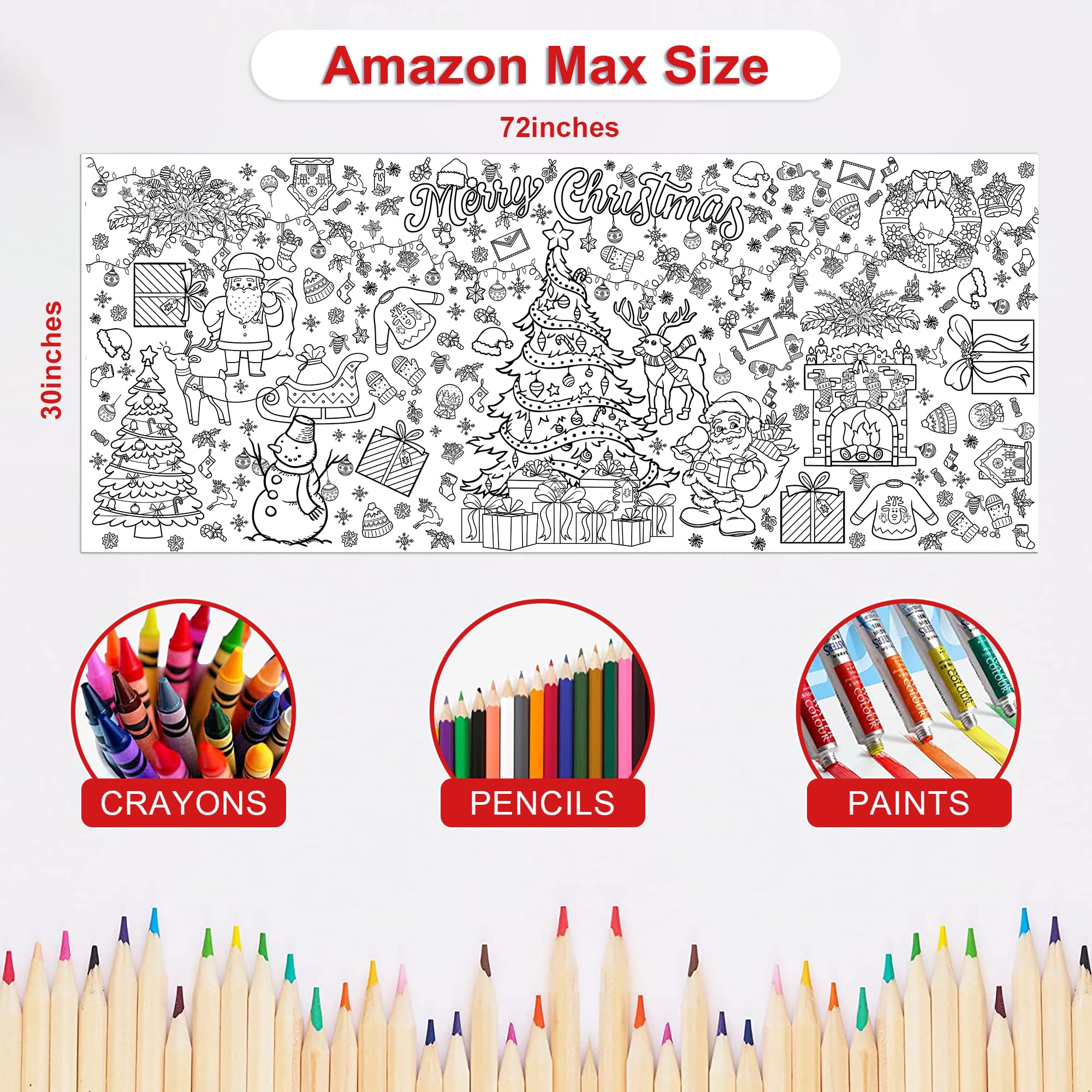 OHOME Xmas Giant Coloring Poster – 30x72 Inches Jumbo Coloring Banner for Kids, Parties, and Classroom Decor