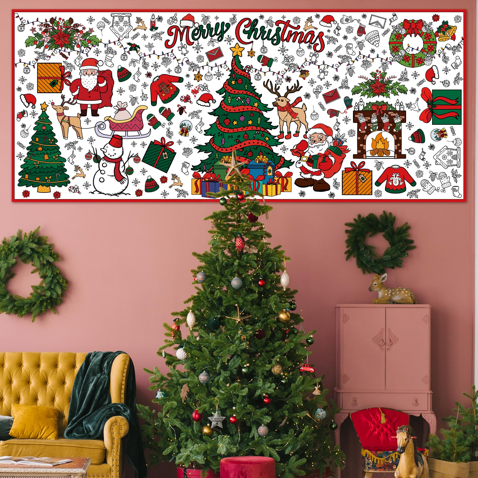OHOME Xmas Giant Coloring Poster – 30x72 Inches Jumbo Coloring Banner for Kids, Parties, and Classroom Decor