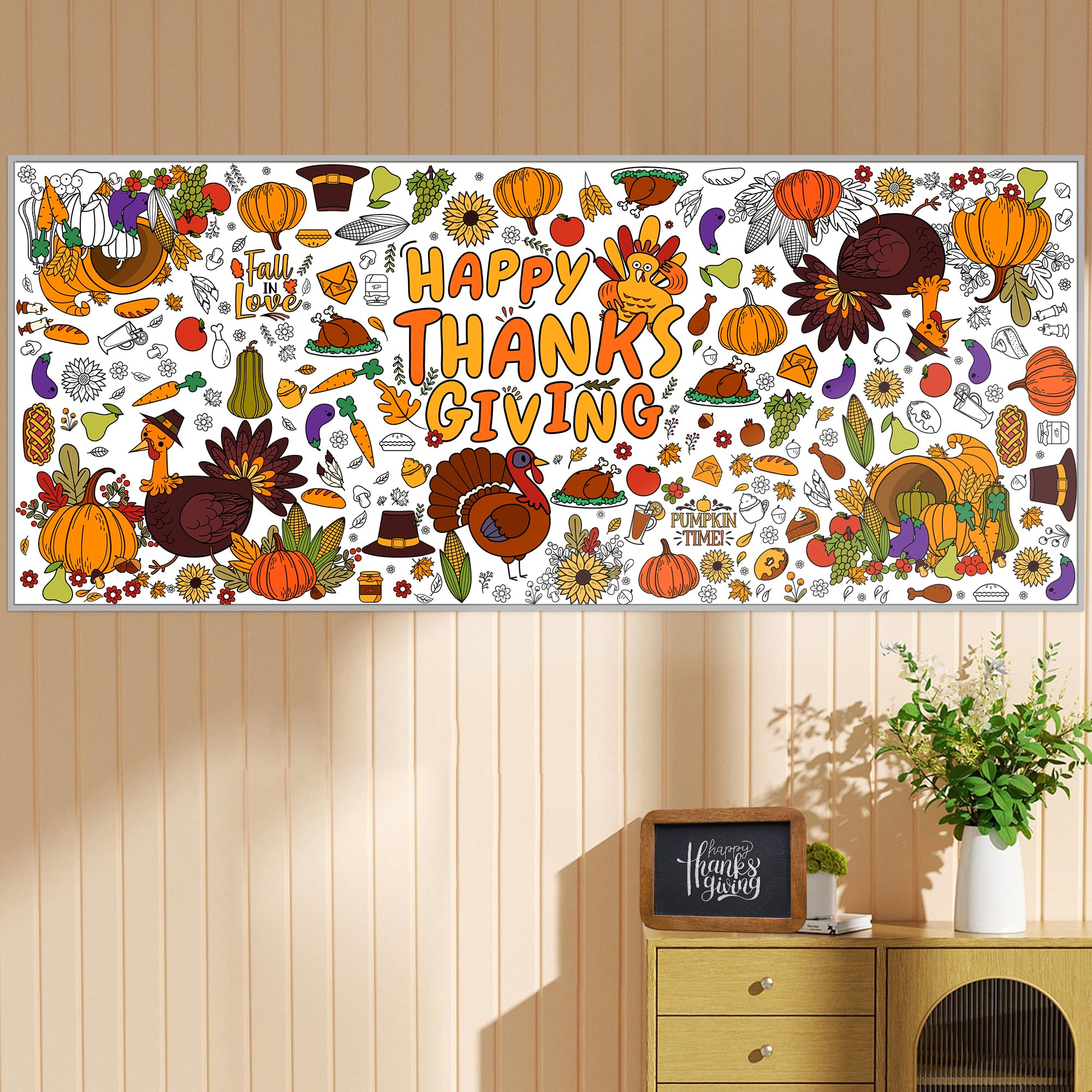 OHOME Thanksgiving Giant Coloring Poster Tablecloth – 30 x 72 in Jumbo Kids Coloring Banner for Activities, Gifts & Decor