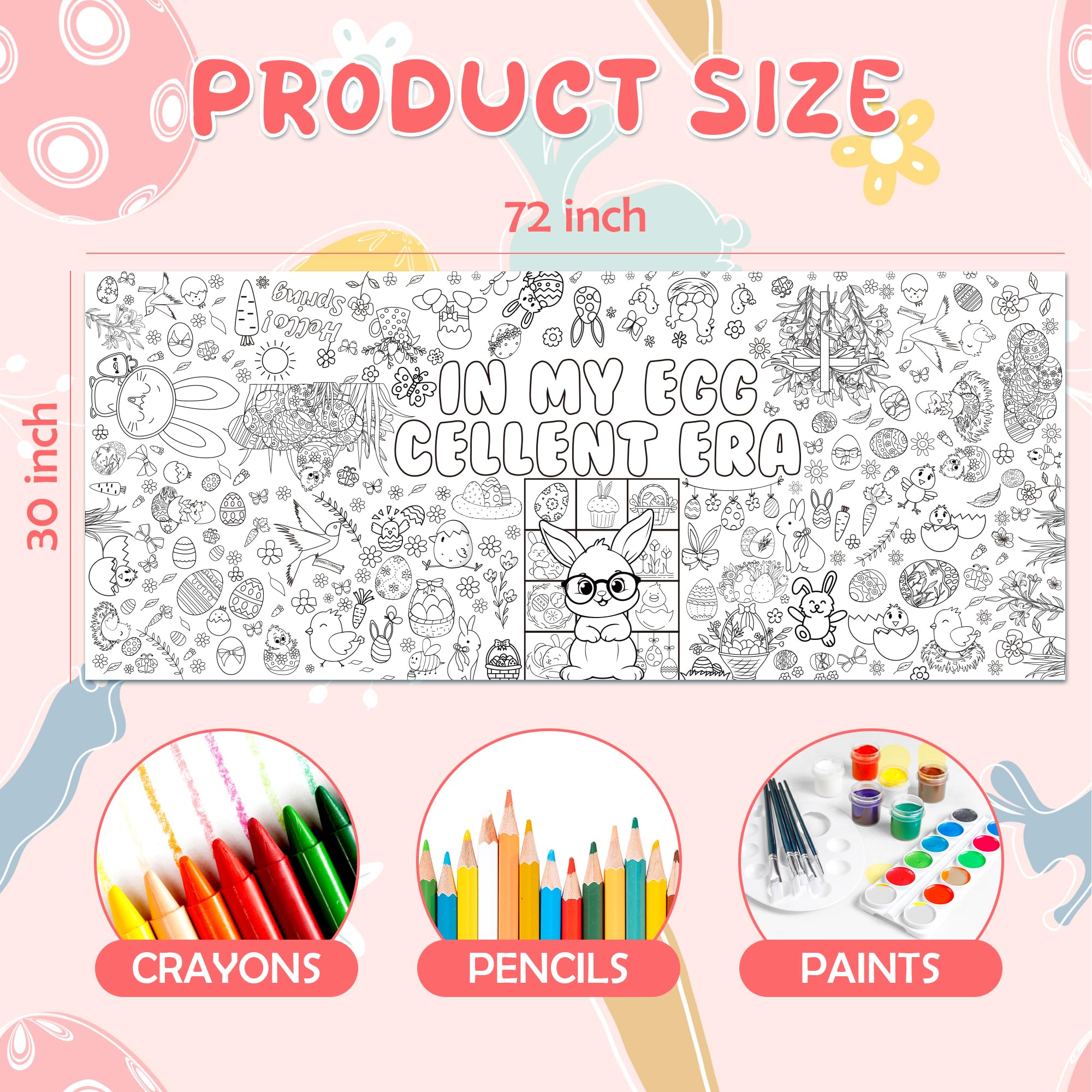 OHOME Easter Crafts for Kids - 72x30 Inch Giant Coloring Banner Tablecloth